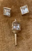Goldette signed Lamp Post Lantern Brooch Pin earrings Gold tone Vintage