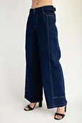 Lumi High Waist Belted Wide Leg Denim Pants Dark Wash
