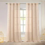 Abira Metallic Leaf Sheer Grommet Window Curtain Panel, 55x84 Inches