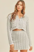 Alexis Houndstooth Cropped Knit Cardigan and Mini Skirt Set