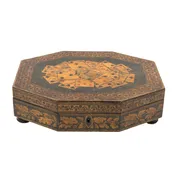 A Penwork Games Box Decorated With Assorted Playing Cards On The Lid, English Circa 1840-1850