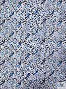 Birds and Ditsy Leaf Printed Cotton Lawn - Blue / Navy / White