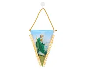 10" 3/4 x 7" 3/4 San Judas Triangle Gold Fringe Pennant Car / Wall Accessory - Pack of 12