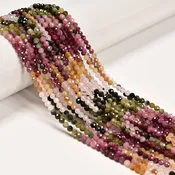 01-Natural Gradient Multi Color Tourmaline Faceted Round Beads 3mm 15.5'' Strand