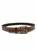 3D Brown / Silver Floral Embossed Leather Belt