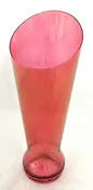 11-3/4" Tall Cranberry Art Glass Iridescence Vase Sloped Opening Clear Bottom