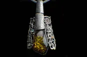 Alena Zena Baltic Green Amber with Aquamarine, Amethyst, Citrine & Cubic Zirconia Shield Pendant, Item# AZ-83
