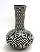 Acoma Paula Estevan Handmade and Hand Painted Black and White Lightning Pattern Vase