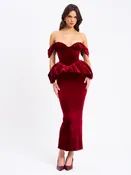 Abigail Velvet Off Shoulder Bubble Hem Peplum Maxi Dress (Archive Sale)