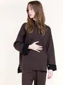 Atelier Button Detail Contrast Cuff Lounge Pullover Sweater
