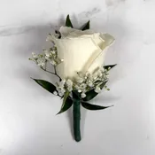White Standard Rose Baby's Breath Boutonniere