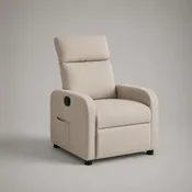 Fauteuil relax manuel à dossier haut en polyester bouclé beige clair, 72 × 88 × 105 cm