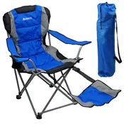 Outdoor Camping Chair – Portable Folding Design – Adjustable Footrest, Cup Holder, Storage Carrying Bag – Blue