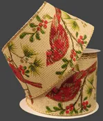 2.5" x 10yd - Wired, Cardinal on Branch w/ Glitter