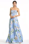 AMES BLUE FLORAL CHIFFON EMPIRE WAIST GOWN