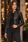 Brown Studded Leather Moto Jacket