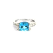 14kt. White Gold Ring with Blue Topaz and Diamonds — Multipearl