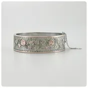 American Green Gold, Rose Gold, and Coin Silver Hinged Bracelet, Circa 1860