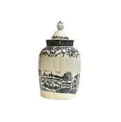 1757 Worcester Porcelain Lidded Tea Caddy "smoky primitive"  by Robert Hancock