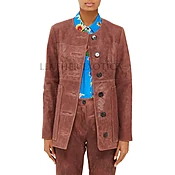 Buttoned Women Suede Leather Coat