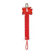 Beyond Creations Crochet Edge Paci Clip Red with White Bow