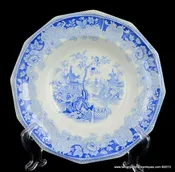 1853-61 John Alcock Circassia Flow Blue Serving Dish Chinese Pagodas 12 Sides