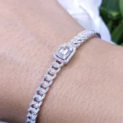 0.96ct Baguette and Round Cut Diamond Bangle in 14K White Gold