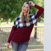 10437 - Leopard and Buffalo Plaid Hoodie with Pockets