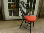 18th century brace back Windsor side chair with upholstered seat seat height is 18 inches back height is 37 inches