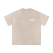 Zoom Tan New York Snow Washed Oversized Cotton T-Shirt