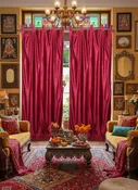 2 Pink Velvet Texture Curtains – Handmade Tab Top Drapes for Windows