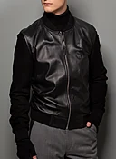 Black Leather &amp;amp; Suede Bomber Jacket