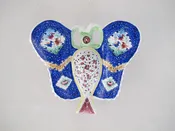 Butterfly Persian Porcelain Enamel Wall Pocket Blue Green Rose 1960s 1970s