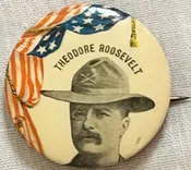 1898 1 1/4" THEODORE ROOSEVELT NY GOVENOR BUTTON ROUGH RIDER, NR MINT, BACKPAPER