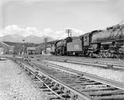 AT&SF 2-10-2 Santa Fe-Types 3880 and 3856 Eastbound at Summit Station in the Cajon Pass – 1951