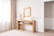 59-Inch Farmhouse Console Table Natural Wood Grain Open Shelf 100 Lbs