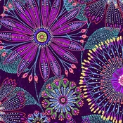 108in. Flora Dora - Floral Medallions - Purple - Large floral on purple