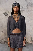 3/4 Sleeve Twisted Front Cardigan - Charcoal Grey