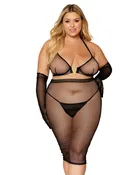 DG 12770X 2PC FISHNET BRA & SKIRT BLACK 3X