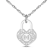 Couple's Diamond Accent Heart Lock Necklace 14K White Gold 18"