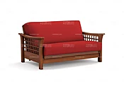 Futon Set - Loveseat Size - Trelli Warm Cherry Wall Hugger Frame, Mattress w/Removable Solid Cover