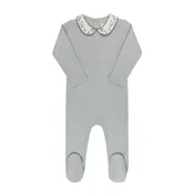 Ely's & Co. - Floral Embroidered Collar Footie | Elegant Newborn Essential