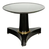 19th-C. Black Lacquer Pedestal Table w Fossil Stone Top and Gilt-Bronze Elements