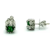 14k Gold 1/4'' Tsavorite & Diamond Stud Earrings