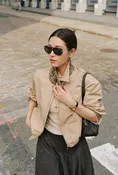 Anora Cropped Bomber Cotton Jacket - Camel