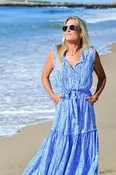 Blue Wave Print Maxi Dress