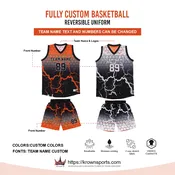 Custom Sublimated Basketball Uniform Black / Orange Reversible
