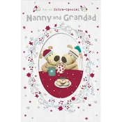 Boofles With Coffee Mugs Nanny and Grandad Christmas card