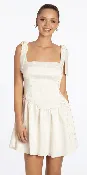 Basque Waist Jacquard Tie Shoulder Dress