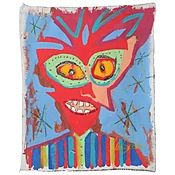 1999 “Yellow With Confusion” Neo Expressionist Folk Art Painting on mixed media by Julie Hermoso
